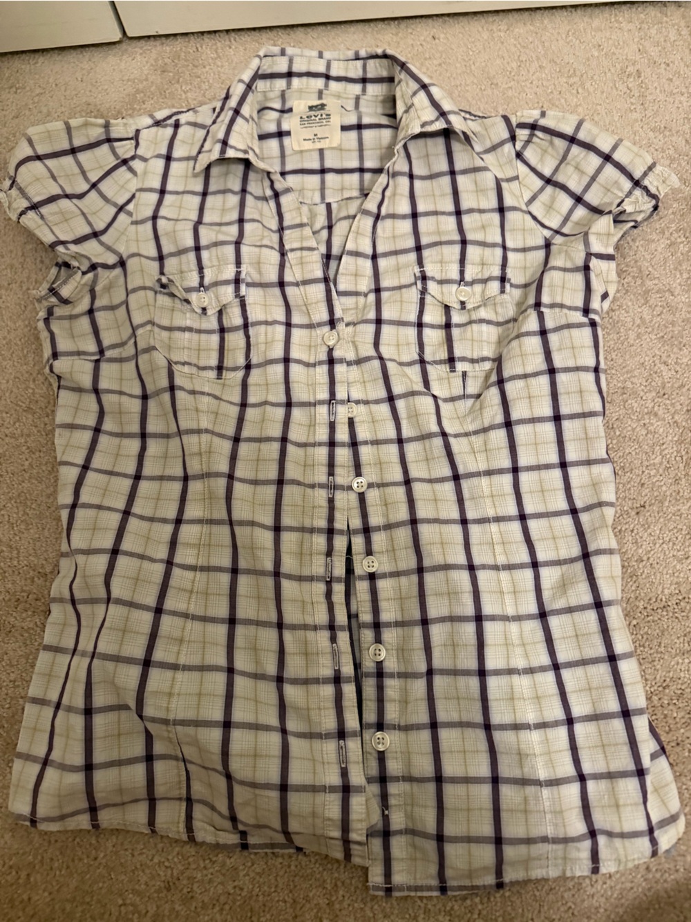 Levi's Cream Button-Down Shirt with Navy Windowpane